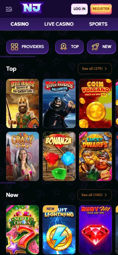 Novajackpot Casino games view on mobile