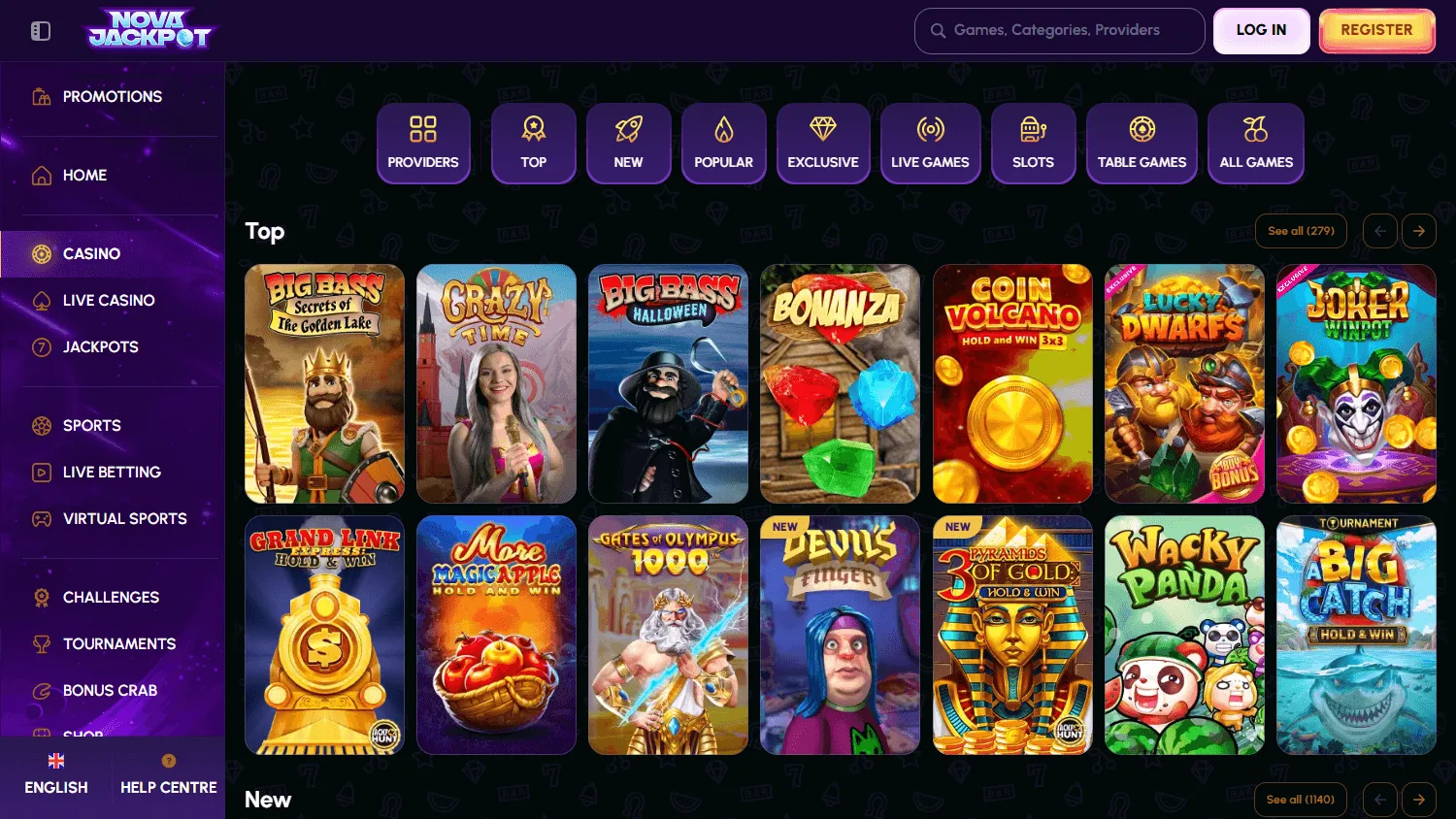 Novajackpot Casino games view on desktop