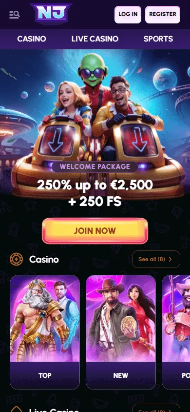 Novajackpot Casino home view on mobile