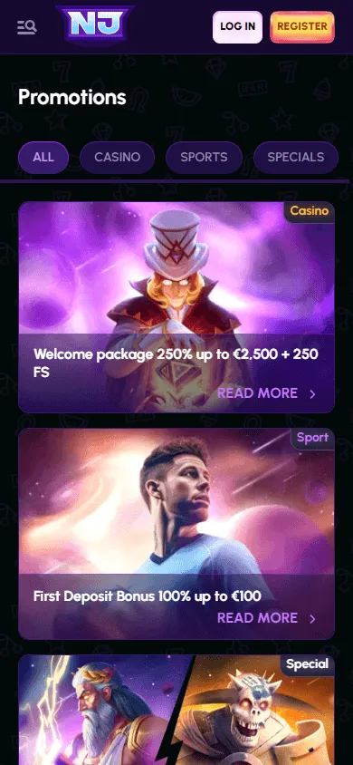 Novajackpot Casino promotions view on mobile